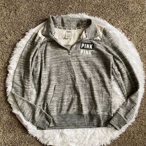 Victoria’s Secret PINK Quarter Zip Pullover Sweatshirt Gray Womens Size Small